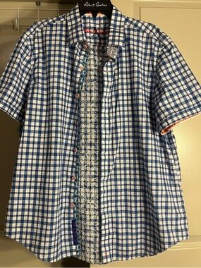 Robert Graham Blue & White Checked Short-Sleeve Button-Down Shirt